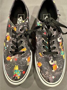 Vans Women’s Canvas Sneakers with Boston Terrier in Space Galaxy
